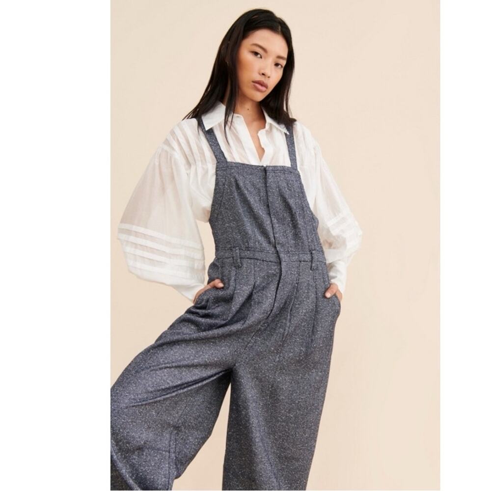 Free People Leonie Menswear Wool Barrel One Piece Jumpsuit Overalls Size Medium - Picture 7 of 14